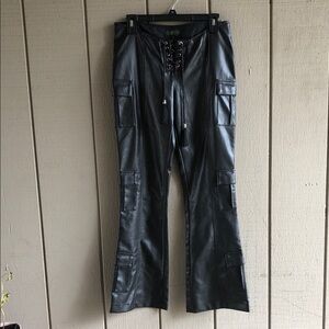 Club Exx Vegan Faux Leather Cargo Flare Pants